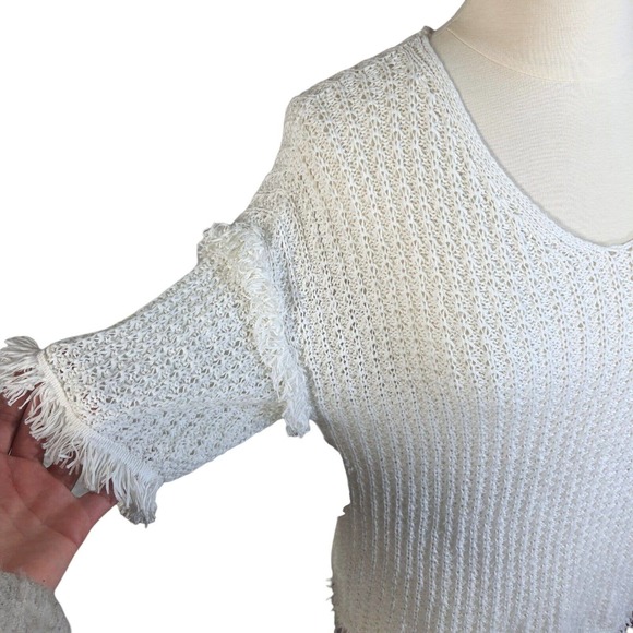 LOU & GREY Women's XS White Fringe Open Knit Popover Summer Sweater Blouse Top - Picture 7 of 12